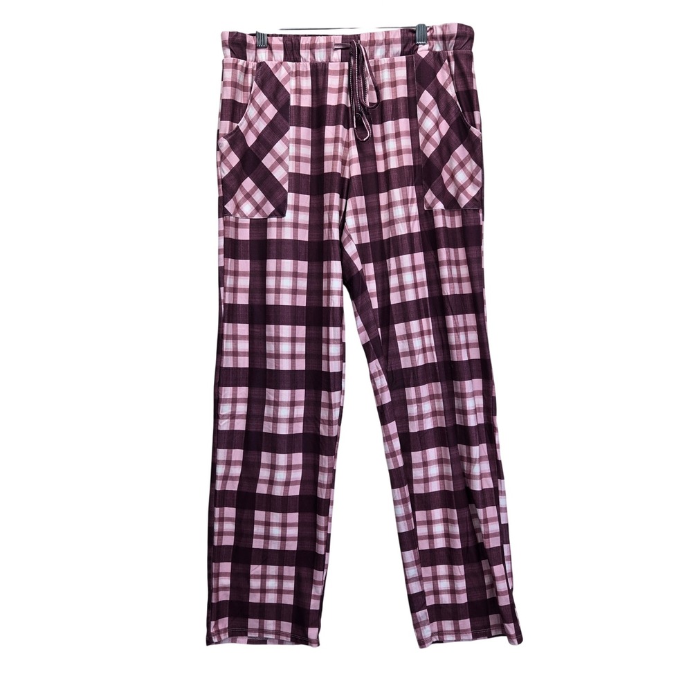 Lucky Brand Womens Pink Plaid Pajama Pants Drawstring‎ Lounge Sleepwear Medium